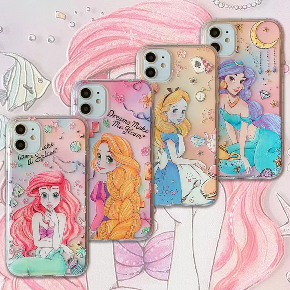 Disney Princess Mermaid Ariel Phone Cases For iPhone 13 12 11 Pro Max XR XS MAX 8 X 7 SE2 Soft Shell Reflective IMD Back Cover iphone 13 pro max case