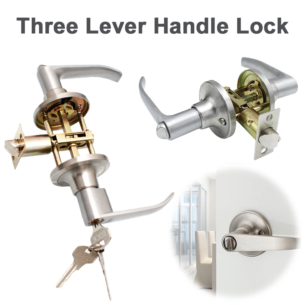 Door Lever Lock with 3 Keys Locking Door Handle Stainless Steel Interior Lever Lock Knob Replacement for Home Office 1-5PCS