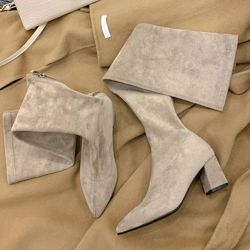 Sexy High Boots Women Winter Fashion Over The Knee Warm Botas Mujer Suede Lace Up Pumps Sock Shoes High Heels Boots women high heel boots