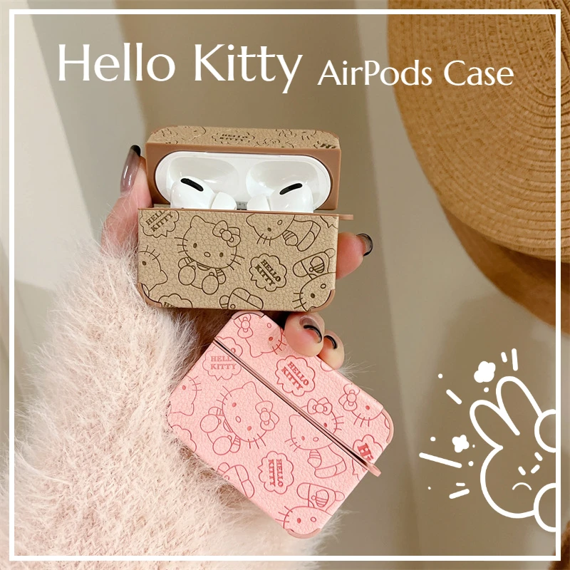 Anime Hello Kitty Faux Leather Headphone Case cover for AirPods Pro