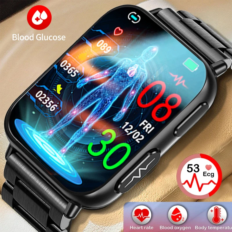 

2023 New Blood Sugar Smartwatch Men 1.91 inch 365*400 HD Screen ECG+PPG Smart Watch Monitoring Non-invasive Blood Glucose Watch