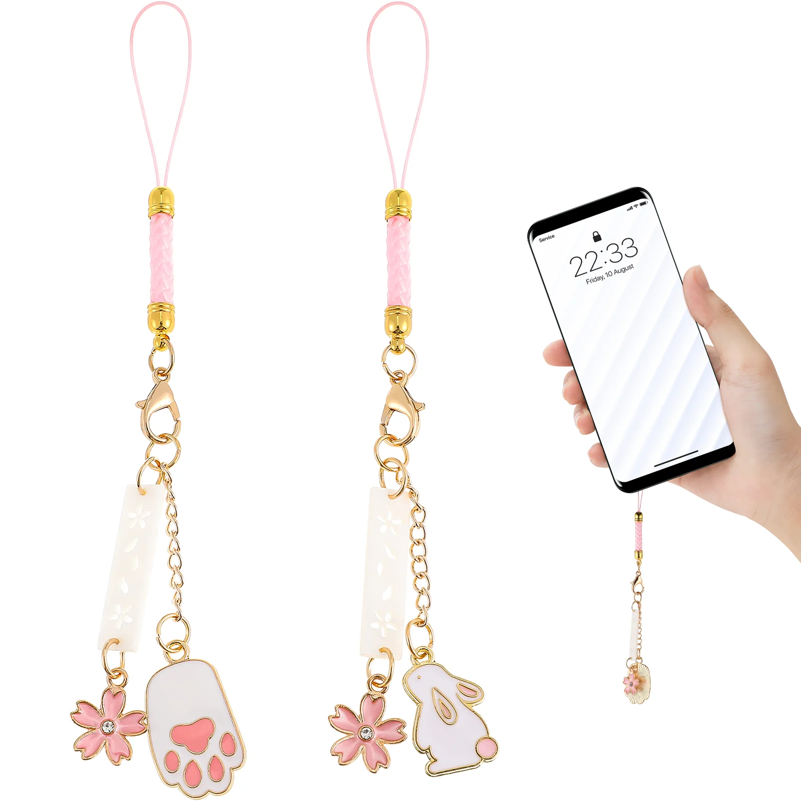 

2 Pcs Phone Charm Strings Phone Chain Straps Lovely Keychains Decorative Hanging Lanyards with Pendants