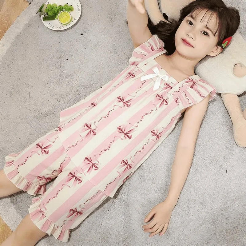 여름 레이스 인형 칼라 여자아이 파자마 아동 멜빵+반바지 잠옷 구름면 스윗 키즈 플로럴 루즈핏 옷