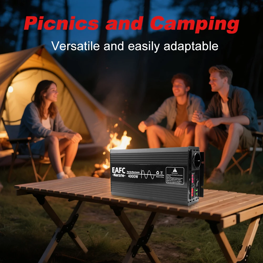 순수 사인파 2000W/3000W/4000W EU 소켓 차량용 파워 인버터 DC 12V에서 AC 220V 50HZ 전압 변환기 스마트 LCD 화면 포함