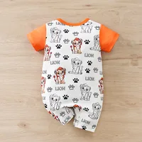 Barboteuse à manches courtes pour nouveau-né garçon et fille de 0 à 18 mois, imprimé Lion mignon avec Faux deux pièces, vêtements d'été pour bébé, 2025 2