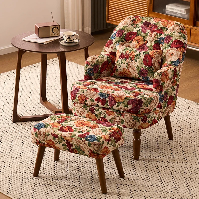 Light Luxury Retro Garden Chairs for Hotels Wooden Single Backrest Sofas Personalized American Garden Furniture for Living Room
