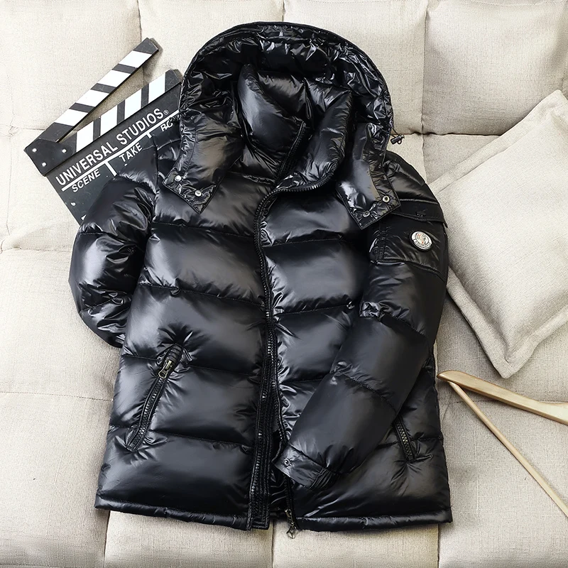 Winter Down Jacket Men's Short Retro Glossy Detachable Hooded White Duck Down Warm Coat Women High Quality Cold-proof Parka