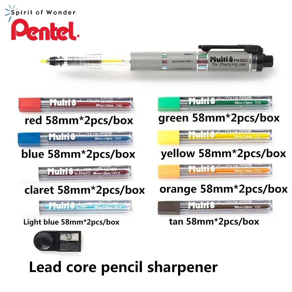 Japan Pentel PH803ST/PH802ST Multi+8 Mechanical Pencil 2.0mm Knock Type Colered Pencils Ballpoint Pen Refill 0.7mm School mechanical pencil