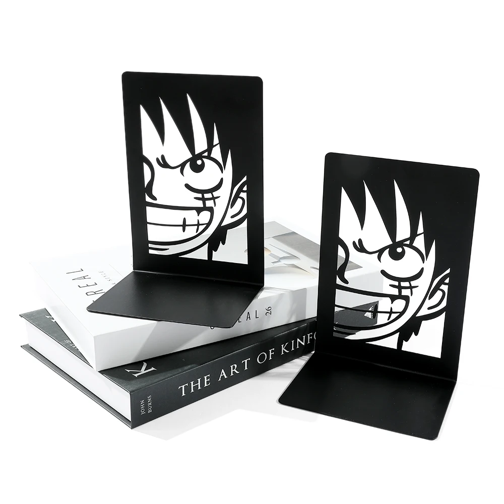 2pcs Anime One Piece Luffy Book Ends, Non-Slip Metal Book Ends Office Bookends for Fans Collection Organise Desktop Bookends 3