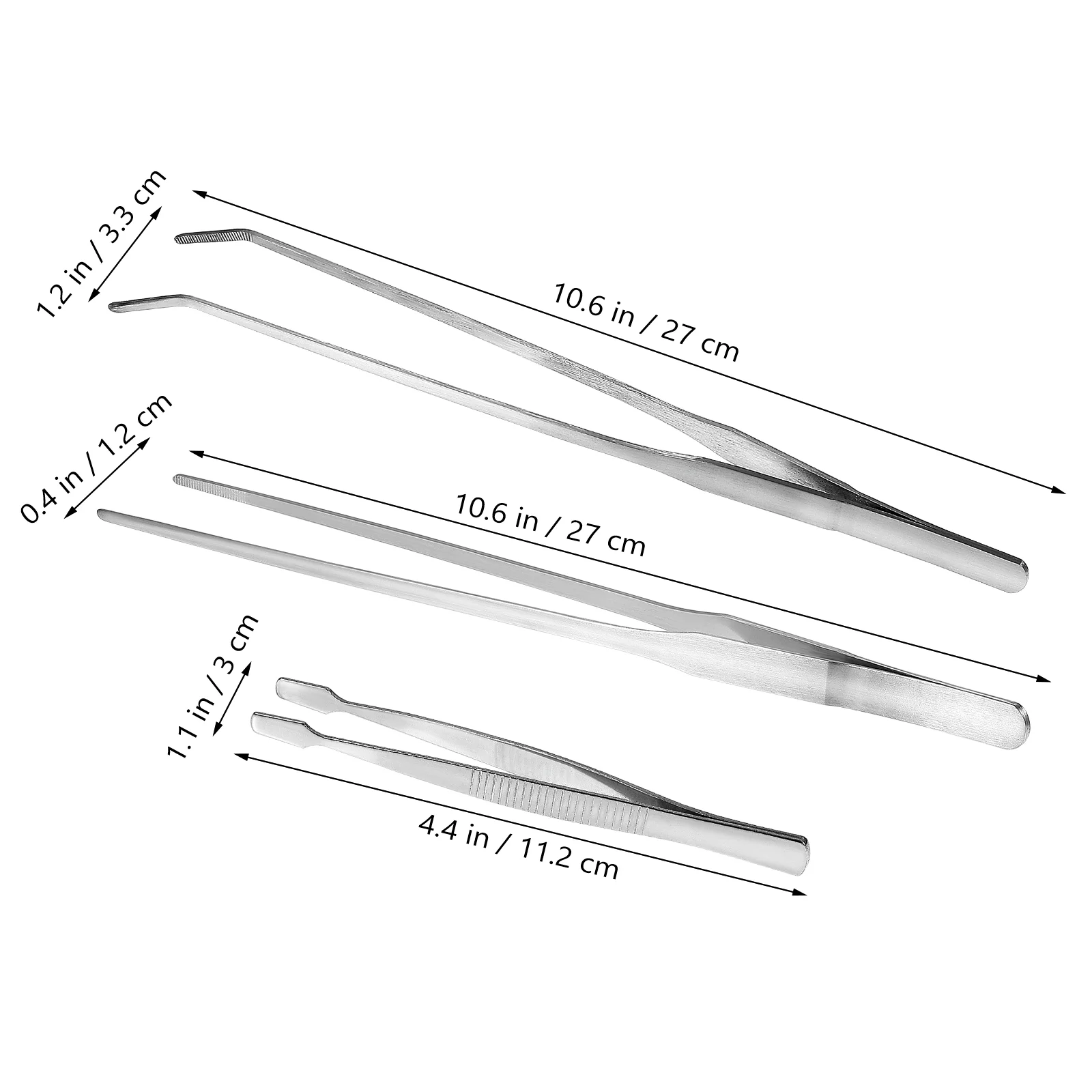 3 pcs Stainless Steel Tweezers Serrated Tip Straight Tweezers Curved