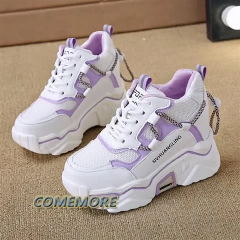 

Purple Wedge Sneakers for Women Tennis Basket Female Thick Platform Wedge Breathable Sport Shoes Autumn Heightening Footwear PU