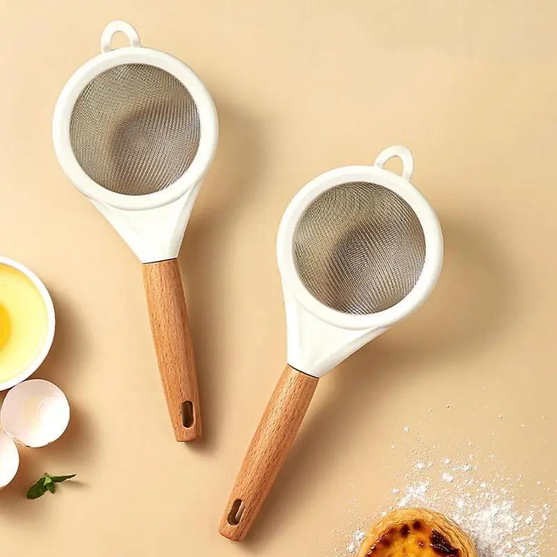 

Fine Mesh Strainers Stainless Steel Flour Sieve Sifter Strainer Rustproof Juice Egg Filter With Wooden Handle Kitchen Accessory