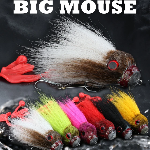 Rosewood Big Mouse Pike Bait Fishing Lure Bucktail Tail Silicone Lure Head  Soft Artificial Mouse For