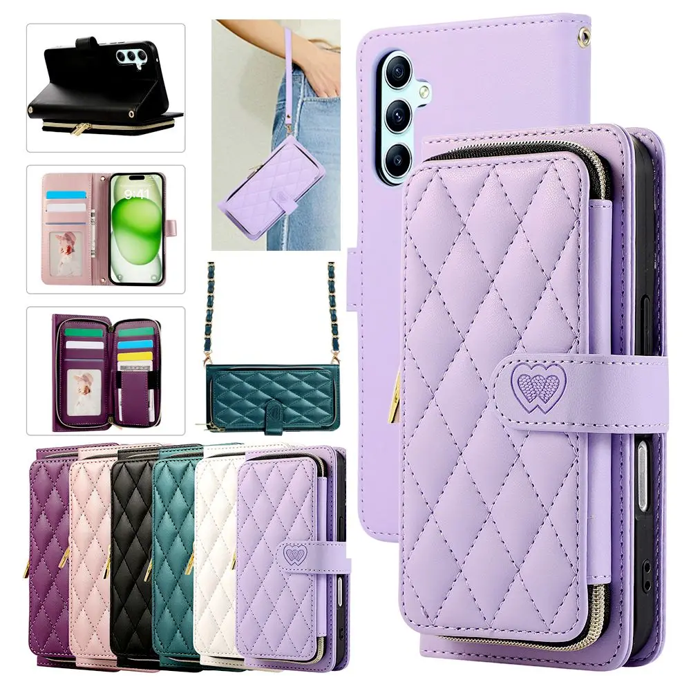 Crossbody Leather Wallet Phone Case with Strap