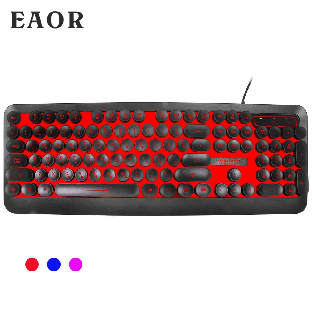 EAOR 3-color Backlit Russian Layout Keyboard Retro Typewriter Round Keycap Gaming Waterproof Mute Usb Wired | Компьютеры и офис