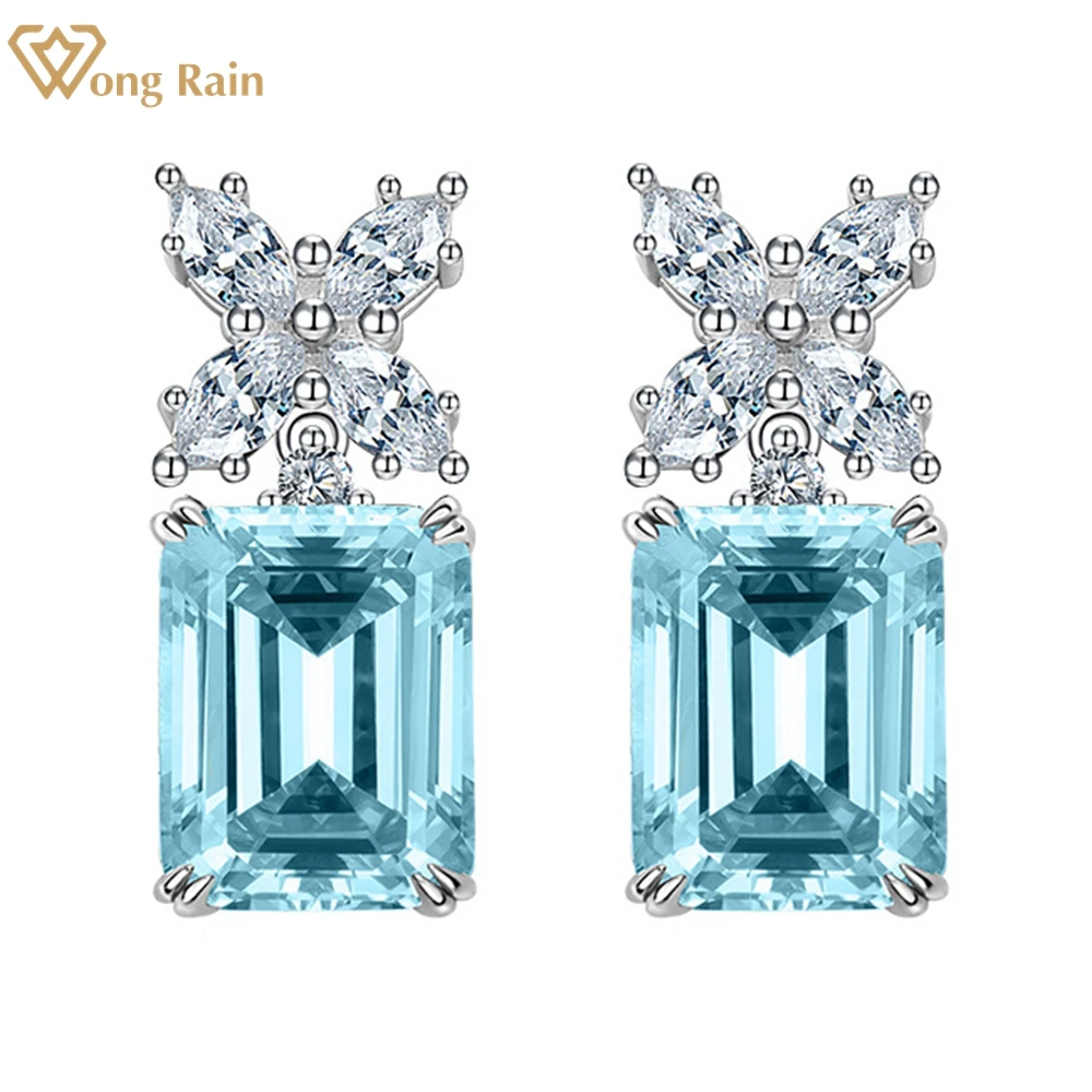 

Wong Rain 100% 925 Sterling Silver Emerald Cut Lab Sapphire High Carbon Diamonds Gemstone Party Ear Studs Earrings Fine Jewelry
