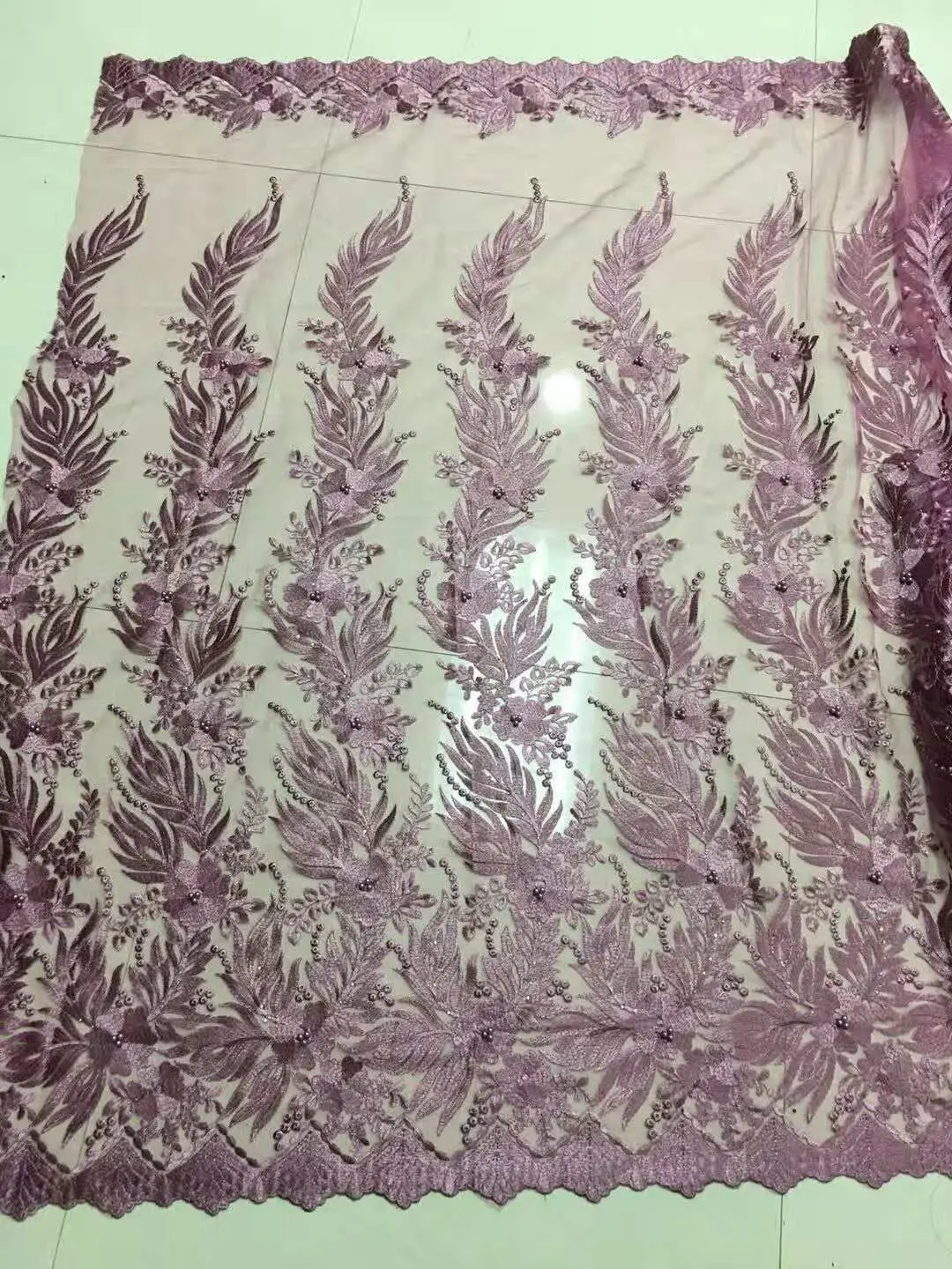 

2018 Peach Color Beaded Stones Lace High Quality African Tulle Lace Fabric New Arrival Nigerian Lace Fabrics for Wedding