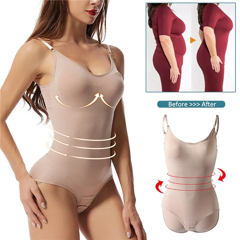 Seamless Shapewear Bodysuit For Women Tummy Control Butt Lifter Body Shaper  Invisible Under Dress Slimming Strap Thong Unde I3j1