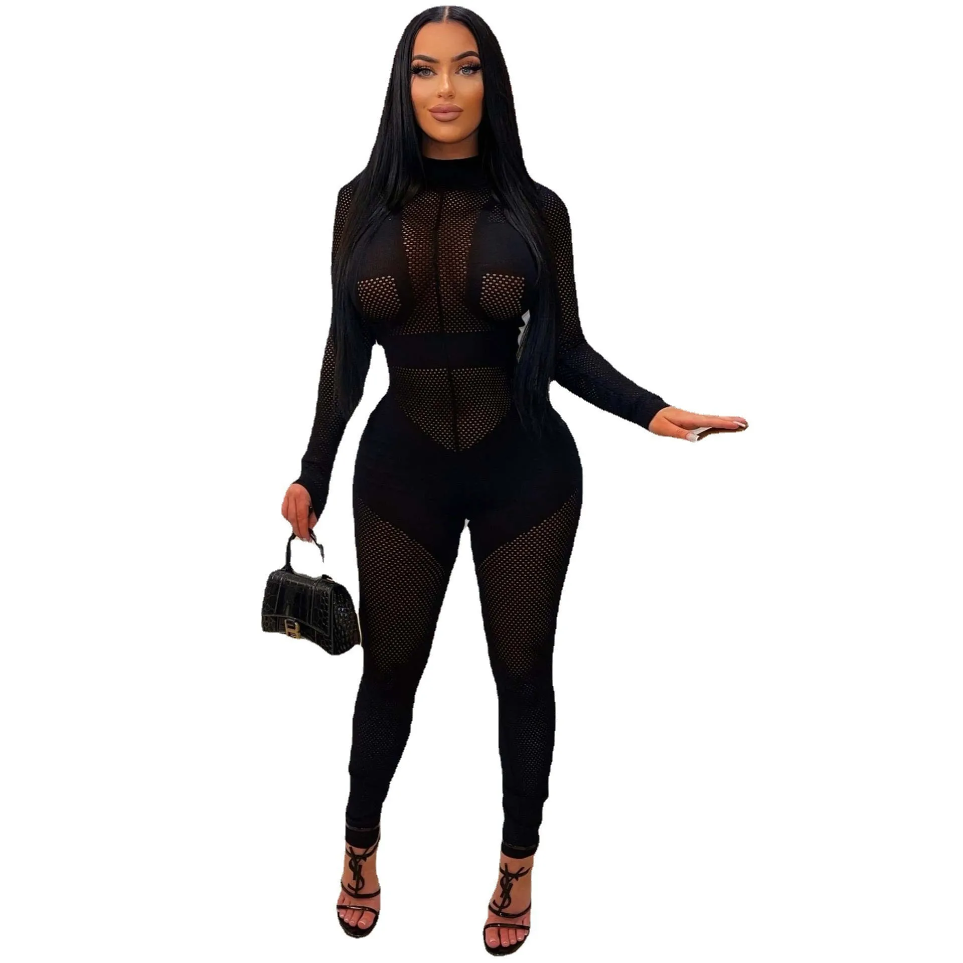 Knitted Mesh Jumpsuits Crocheted 2023 Winter Fall Jumpsuit  Clothes Women Rompers Bodycon One Piece Elegant Bodysuit Playsuits