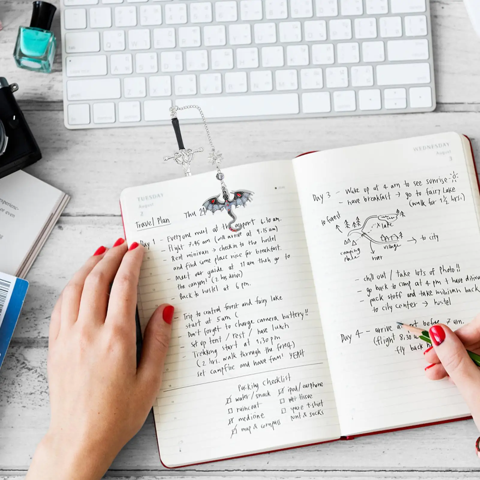 Fourth Wing Bookmark Metal Dragon Bookmark Reading Page Marker With Crystal Pendant Decorative Hair Clip For Home School Women