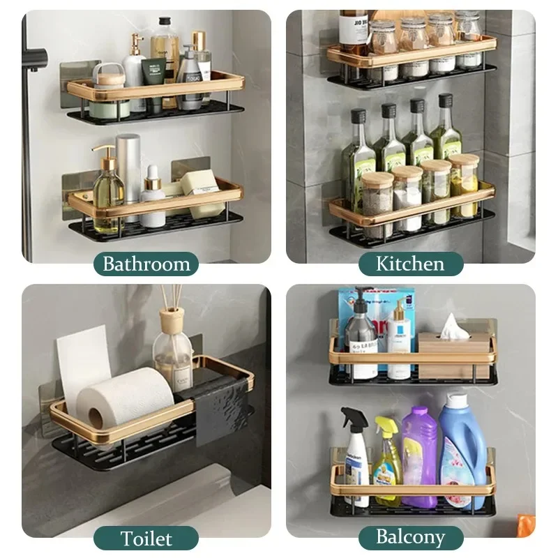 Bathroom Shelf Kitchen Storage Organizer Aluminum Alloy Shampoo Rack Shower  Shelf Bathroom Accessories No Drill Shelf - AliExpress