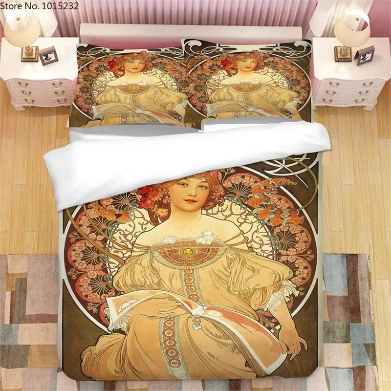 

Alphonse Mucha Art 3D Printed Bedding Set Covers Pillowcases Comforter Bedding Set Bedclothes Bed Linen