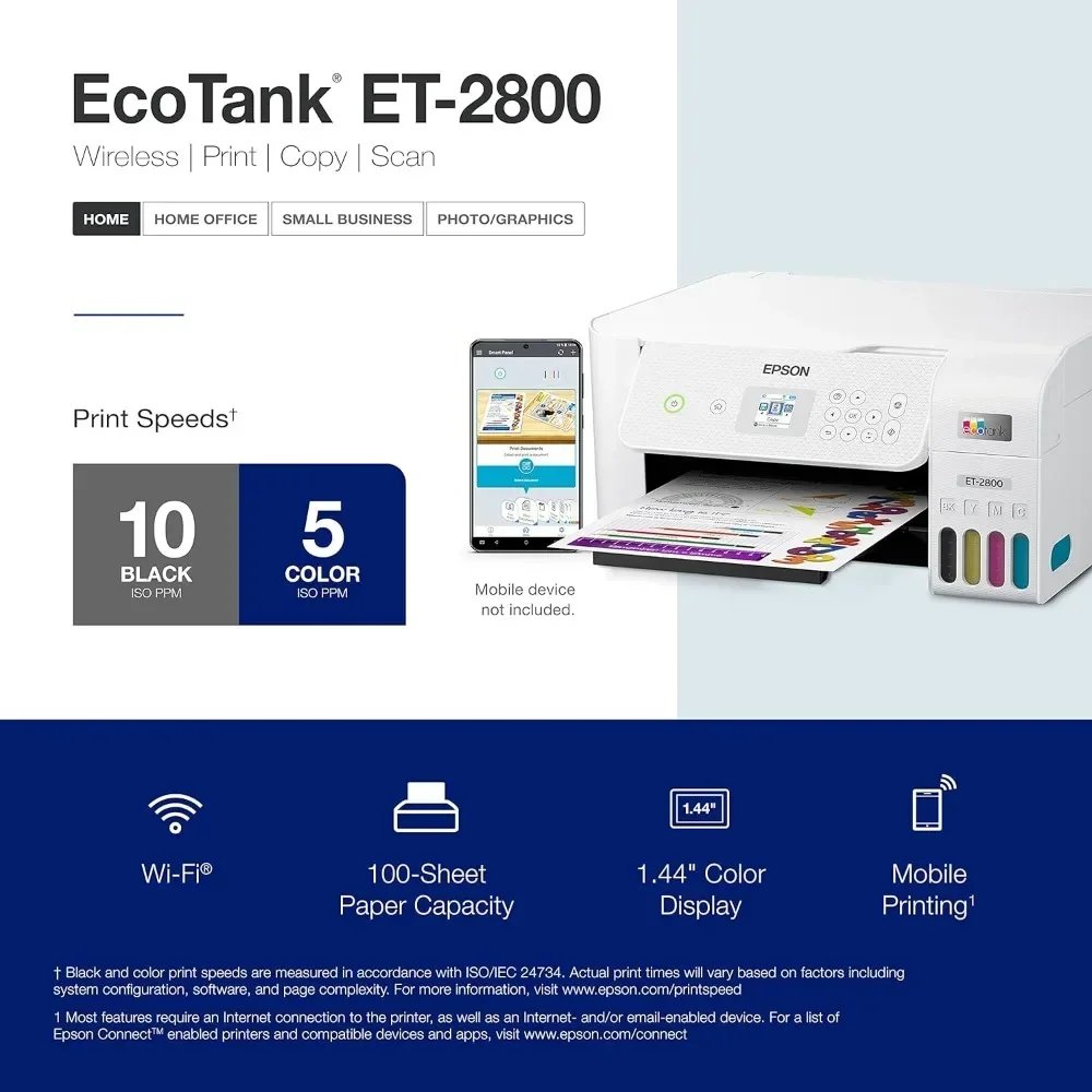 EcoTank ET-2800 Wireless Color All-in-One Cartridge-Free Supertank Printer with Scan and Copy &acirc;&euro;&ldquo; The Ideal Basic Home Printer