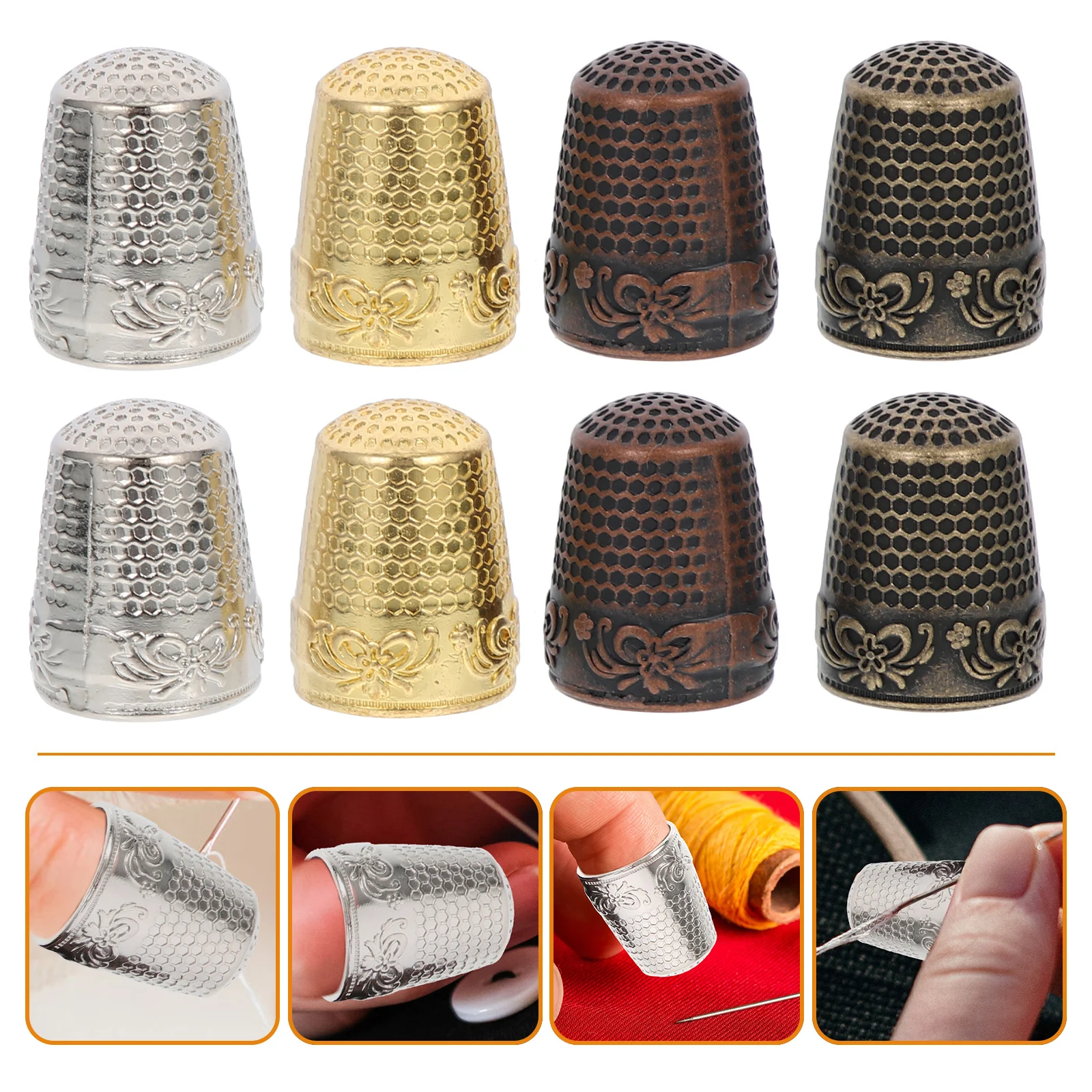 8 Pcs Decor Sewing Thimble Supply Thicken Portable Convenient Finger Protector Home Accessory Copper