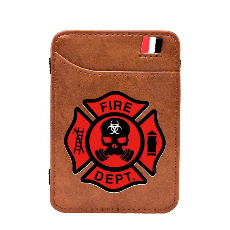 

Vintage Firefighter Skull Design Printing Leather Magic Wallets Classic Men Women Money Clips Card Purse Cash Holder