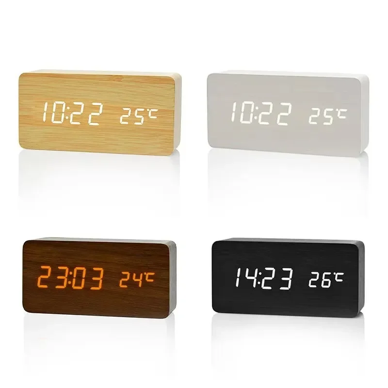 Xiaomi MIJIA Wooden Digital Alarm Clock  LED Table Clock with Temperature for Bedroom Office Desk Decorations 5