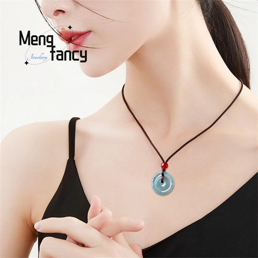Natural A-goods Jadeite Blue Level Ann Buckle Mother Buckle Jade Pendant Simple Exquisite Mascots Fashion Jewelry Holiday Gifts