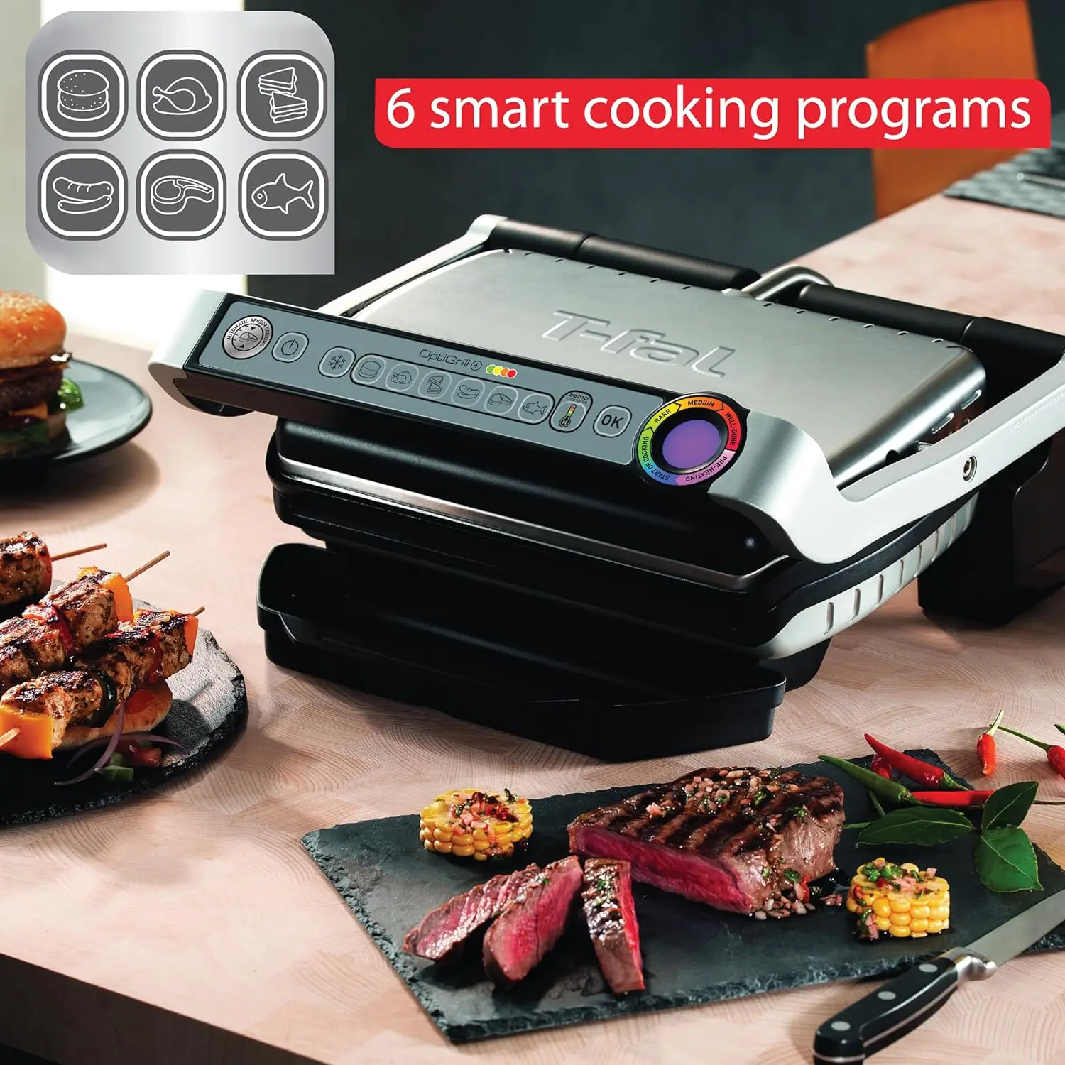 Stainless Steel Electric Grill Indoor 4 Servings 6 Automatic Cooking Modes, Intelligent grilling rare to well-done, Nonstick Rem 3