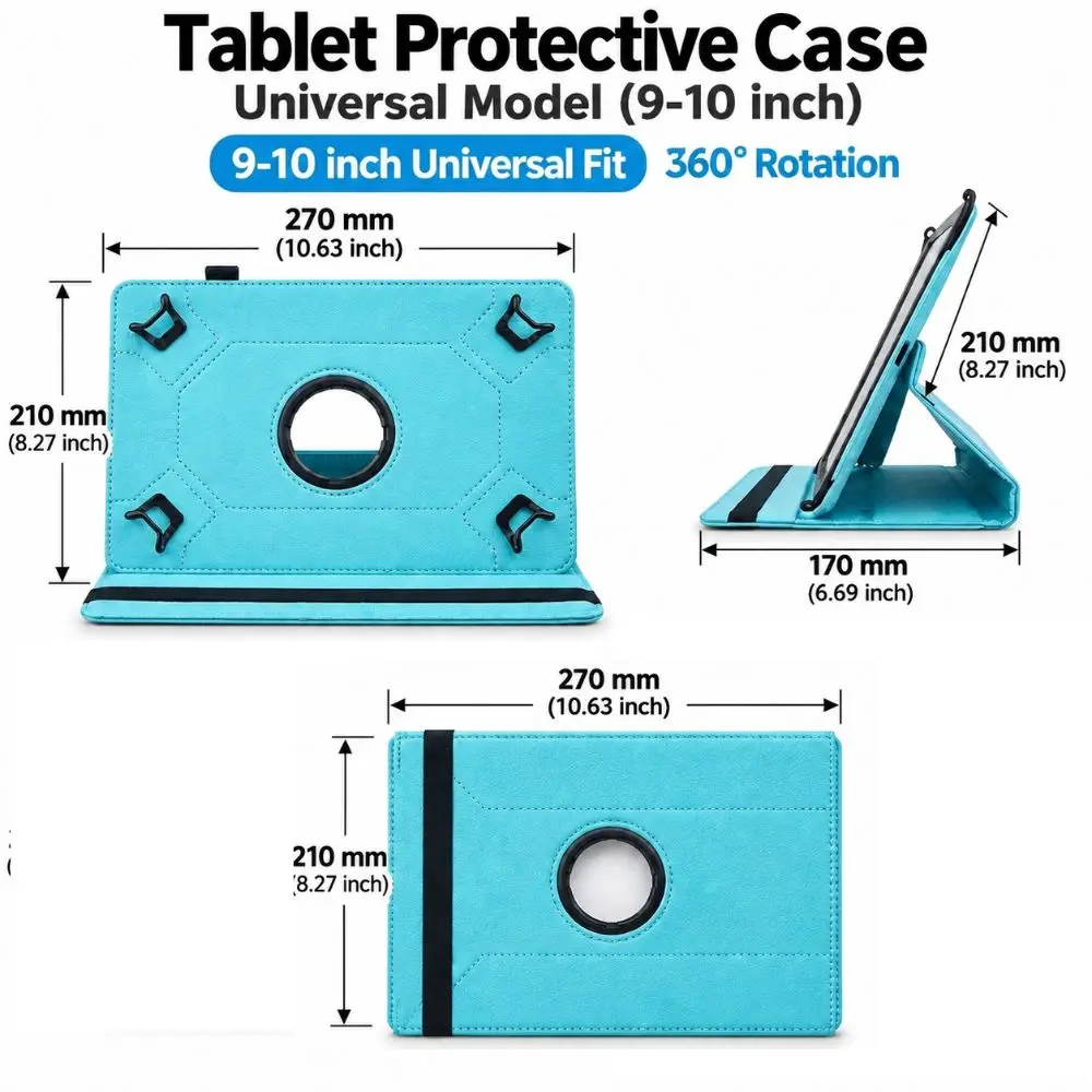 Universal 9-10 Inch Rotatable Tablet Stand Cover - Multi-Angle Viewing, Anti-Scratch PU Leather