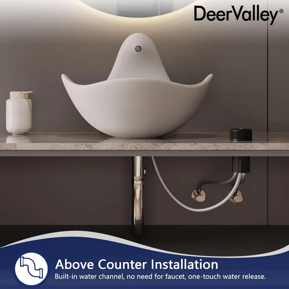 Artistic Concrete Bathroom Sink with Built-in Faucet and Pop-up Drain, Top Mount Bathroom Sink Bowl, Gray White 6