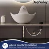Artistic Concrete Bathroom Sink with Built-in Faucet and Pop-up Drain, Top Mount Bathroom Sink Bowl, Gray White 6