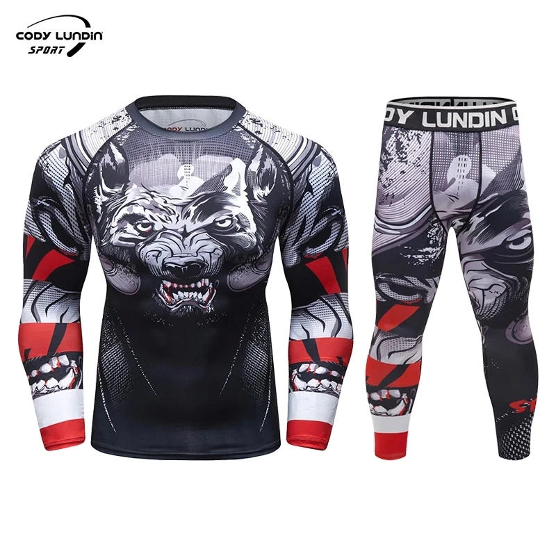 

Cody Lundin Digital Print Rash Guard MMA Bjj Jiu Jitsu Kimono Shirts Round Neck Long Sleeve Fitness Set Compression Clothes Men