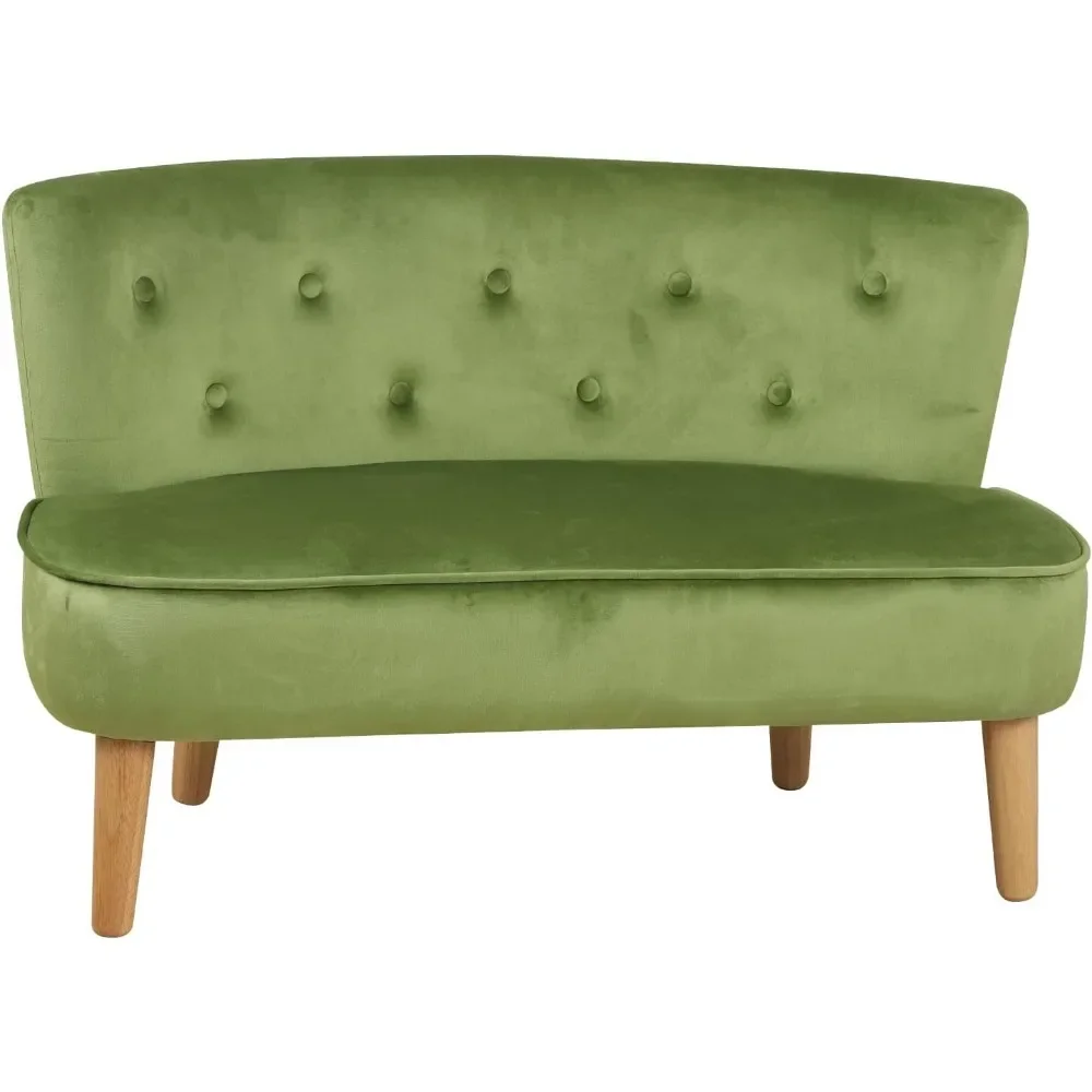 2-Seat Kid Sofa Couch with Velvet Fabric,Kid Sofa Chair with Wooden Frame for 3-6 Age Children Gift,35.6" Length, Grass Green 4