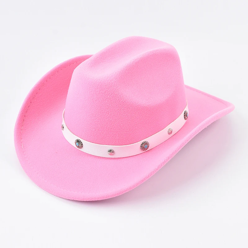 New Pink Cowboy Hat for Women's Fashions Lady Felt Cowgirl Hats Party Dress Cap Sombrero Hombre