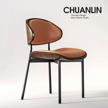 OMGD Italian Dining CHAIR Home Modern Simple Leather Chair Leisure Chair Solid Wood Back Stool Chair