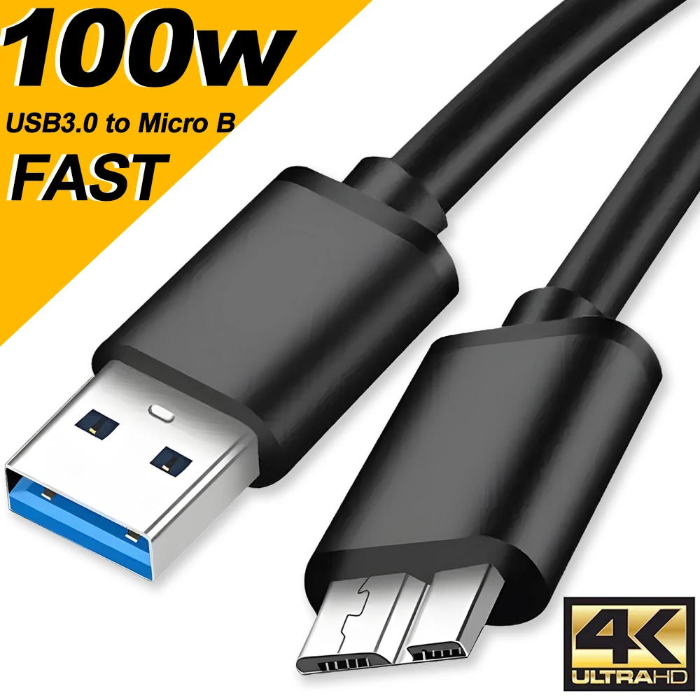 High-Speed USB 3.0 Type A to Micro B Data Cable - 100W, 5Gbps, Fast Charging & Data Transfer