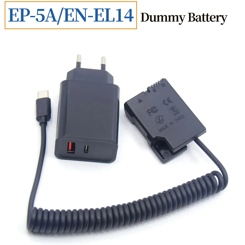 

PD Charger EP-5A EN-EL14 MH-24 Dummy Battery With Spring Wire USB C Cable For Nikon D3200 D3300 D3500 P7000 P7100 D5300 D5500