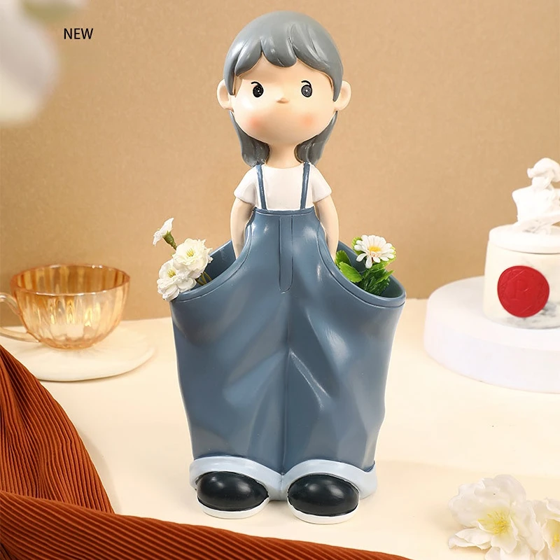 

Home Decor Cute Girl Statue Vase Jewelry Study Student Pencil Holder Decorations Office Desktop Storage Ornaments Craft Gifts