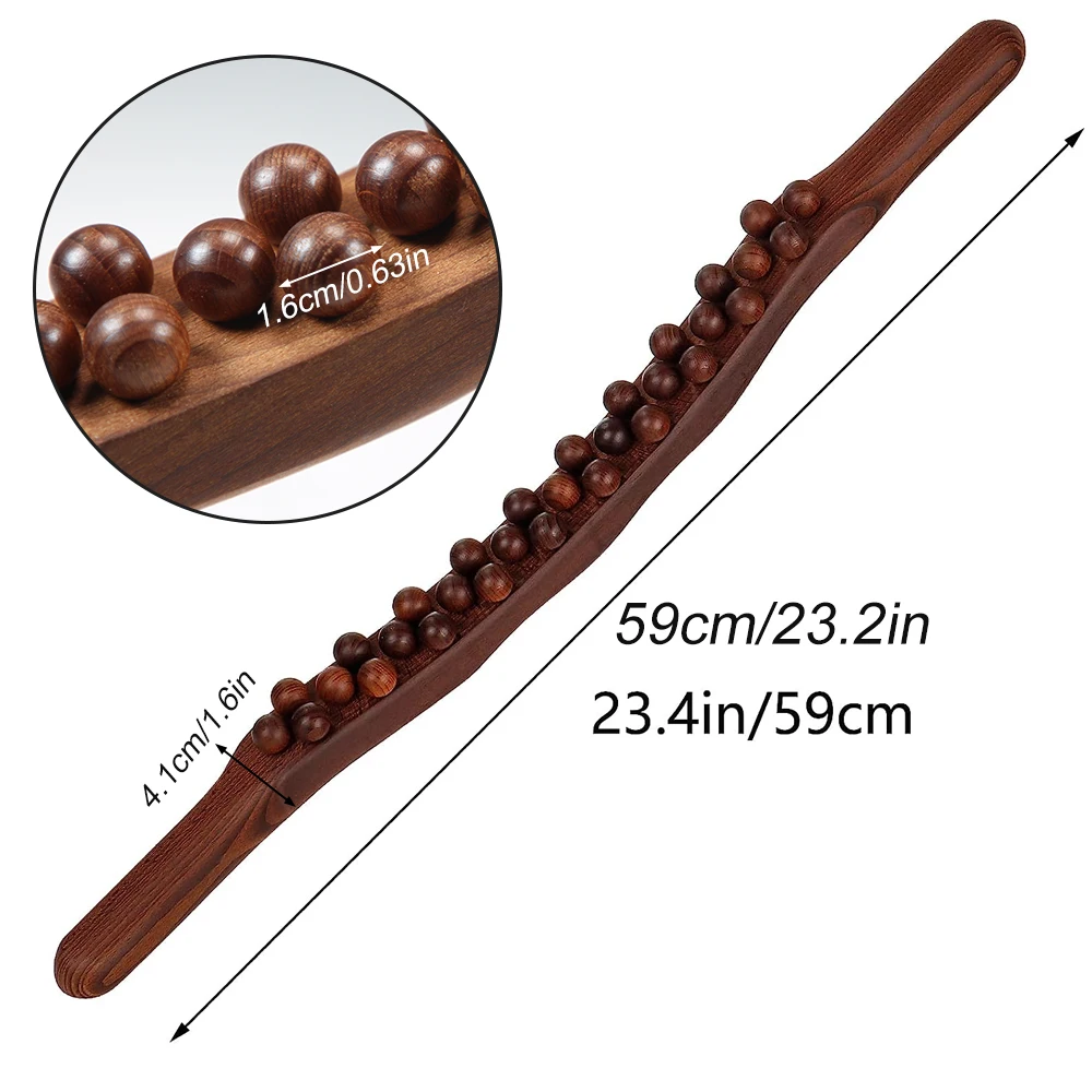 Guasha Wood Stick Tool Wood Therapy Massage Tool for Body Shaping 31 Beads Back Massage Roller Stick Lymphatic Drainage Massager