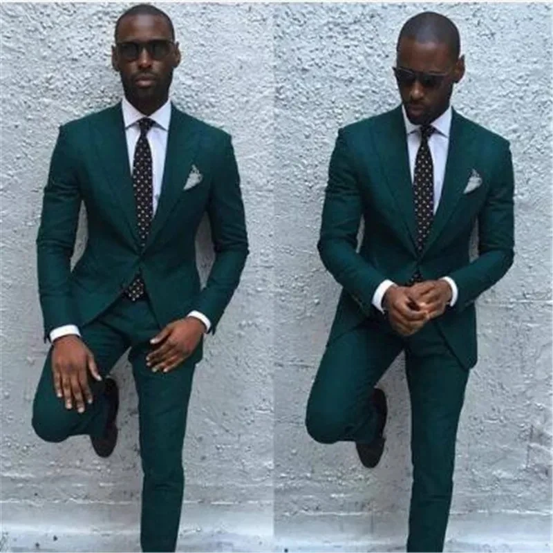 Green Men Suits For Wedding 2 Pieces(Jacket+Pant) Fashion Black Shawl Lapel Slim Fit Terno Masculino Groom Blazer