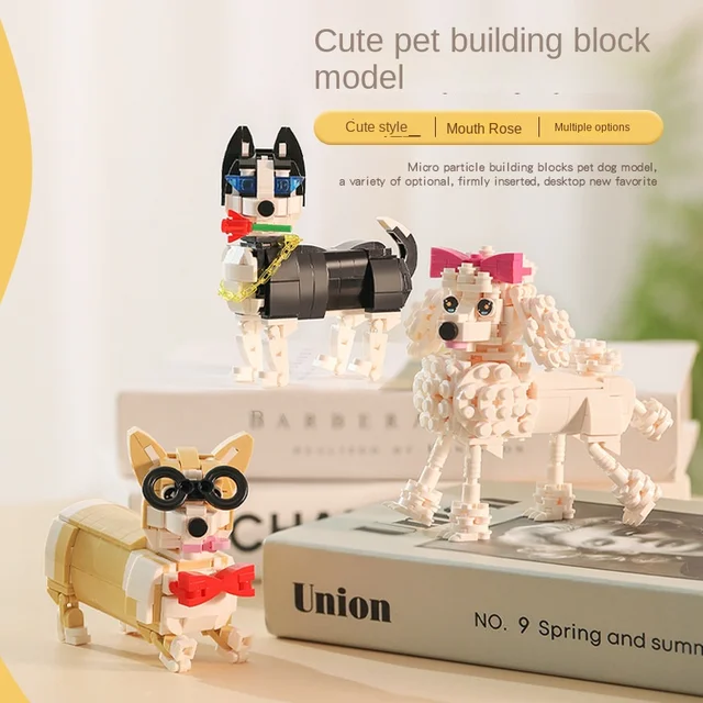 푸들 허스키 코기 마이크로 강아지 빌딩 블록 세트로 즐기는 애완 동물 블록 퍼즐