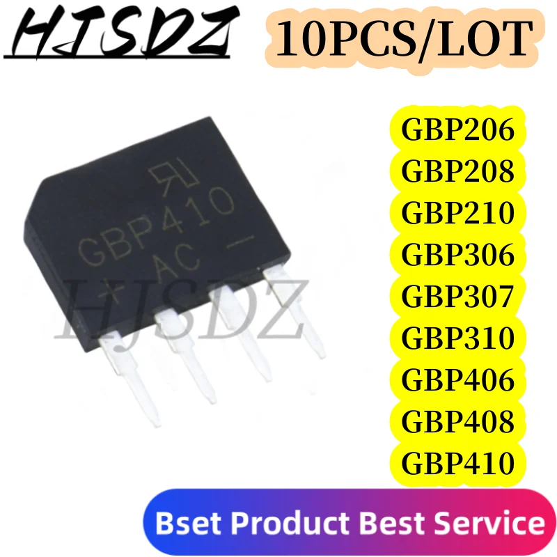 Rectificadores de puente monof&aacute;sico est&aacute;ndar, 10 piezas, GBP206, GBP208, GBP210, GBP306, GBP307, GBP310, GBP406, GBP408, GBP410