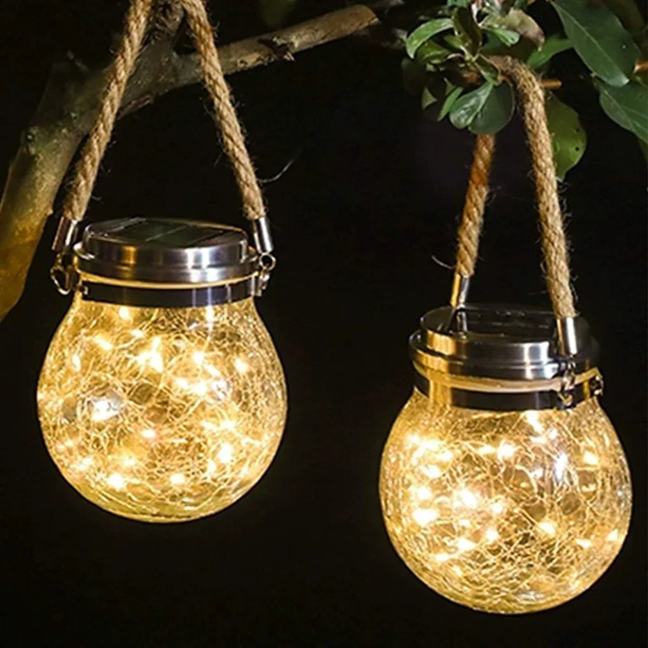 

Светодиодная лампа-гирлянда, подвесные наружные водонепроницаемые сказочные фонари на солнечной батарее, Рождественское украшение, настенная лампа