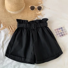 

Summer Casual Solid Wide Leg High Waist With Belt Plus Size Women Shorts Summer Casual Solid Wide Leg High Waist With Belt