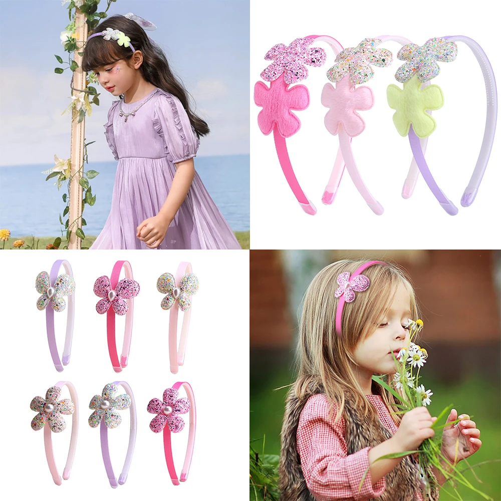 Lovely Heart Plush Fine Glitter Hair Bands Cute Colorful Sequins Hairbands Girls Princess Hair Accessories lovely pearl hair clips princess flowers hairpin for baby girls polyester plus nylon material headwear kids hair accessories