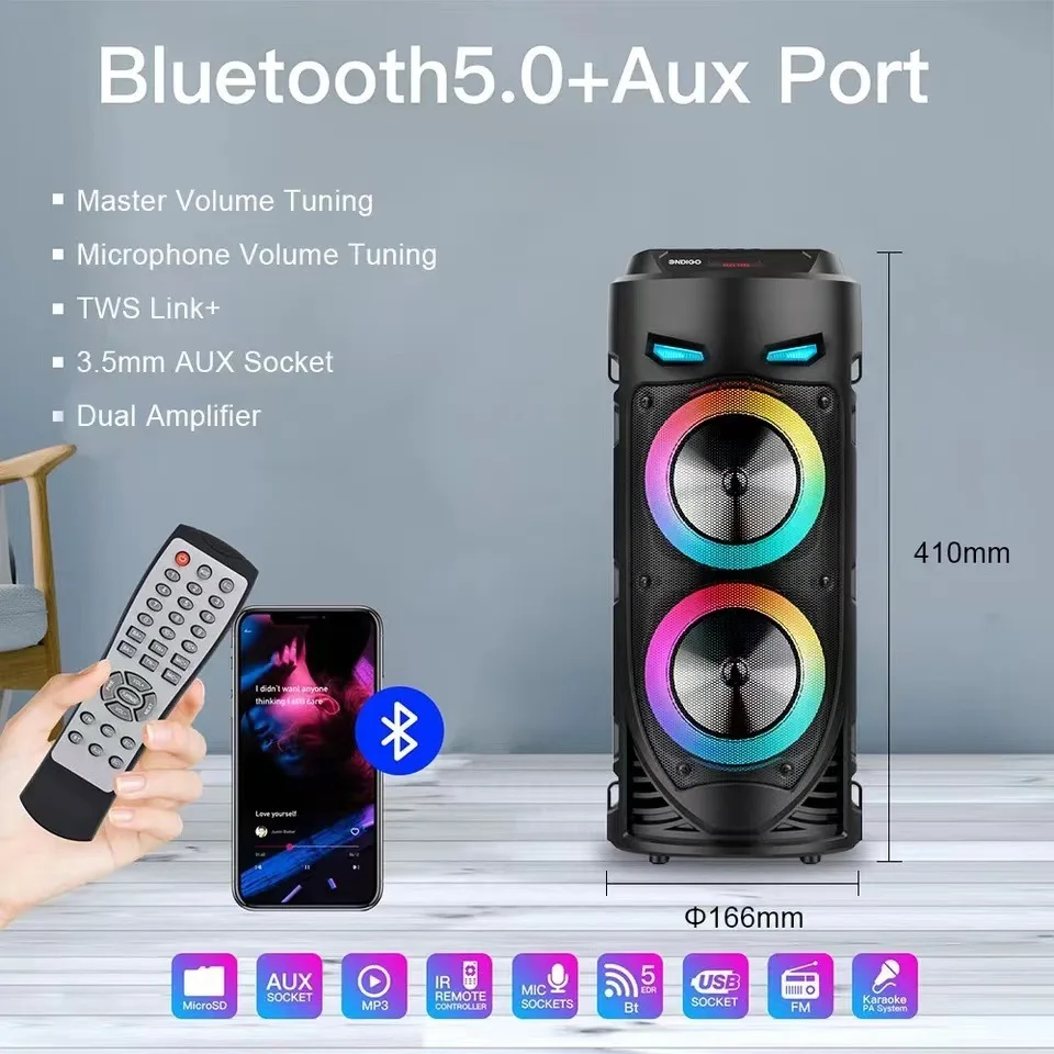 LEDライト付きの大型Bluetoothスピーカー,カラフルなサウンド